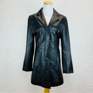 Pelle Studio Wilsons Vintage Black Leather Jacket Trench Coat Women Small